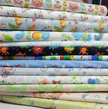 100 % Cotton Fabric Assorted Colourful 10 x Fat Quarter Children's Design Bargain Bundle